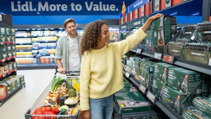 Shoppers in Aisle at Lidl